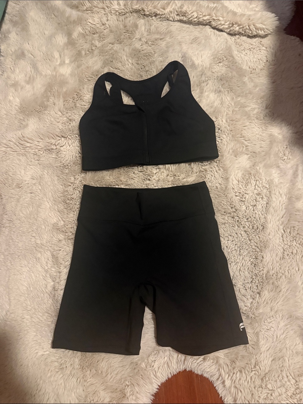Fabletics Black High-Waist Bike Shorts with Matching Sports Bra